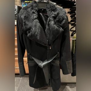 Via Spiga Asymmetric Faux-Fur-Collar Wrap Coat